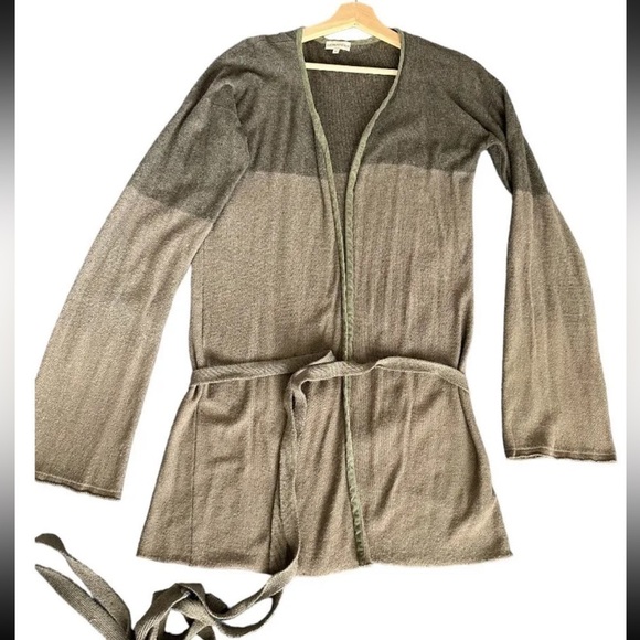 EMPORIO ARMANI Cardigan Sweater women's 12 open belted vintage bell sleeve green - Picture 3 of 13